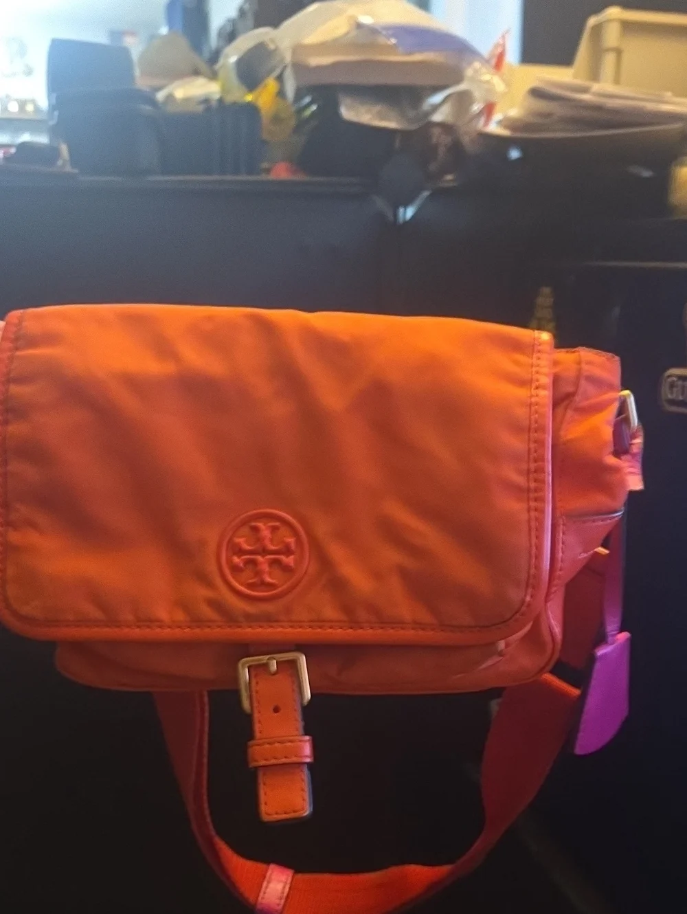 Tory Burch Bright Orange Nylon Messenger Crossbody